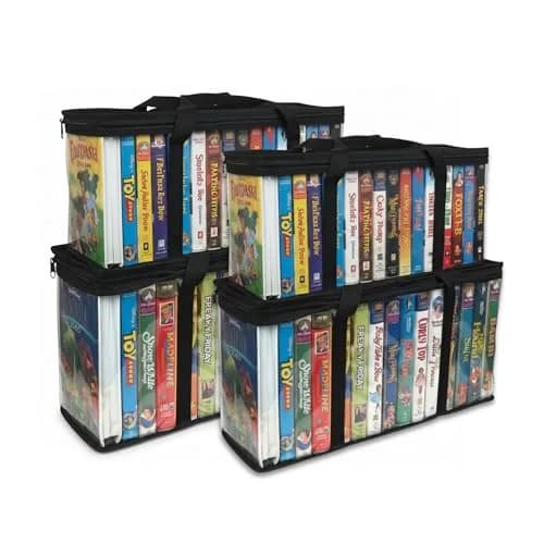 Evelots VHS Storage Bags, 4 Pack, Holds 60 VHS Tapes | Portable Polyester & PVC Movie Organizer thumbnail 1