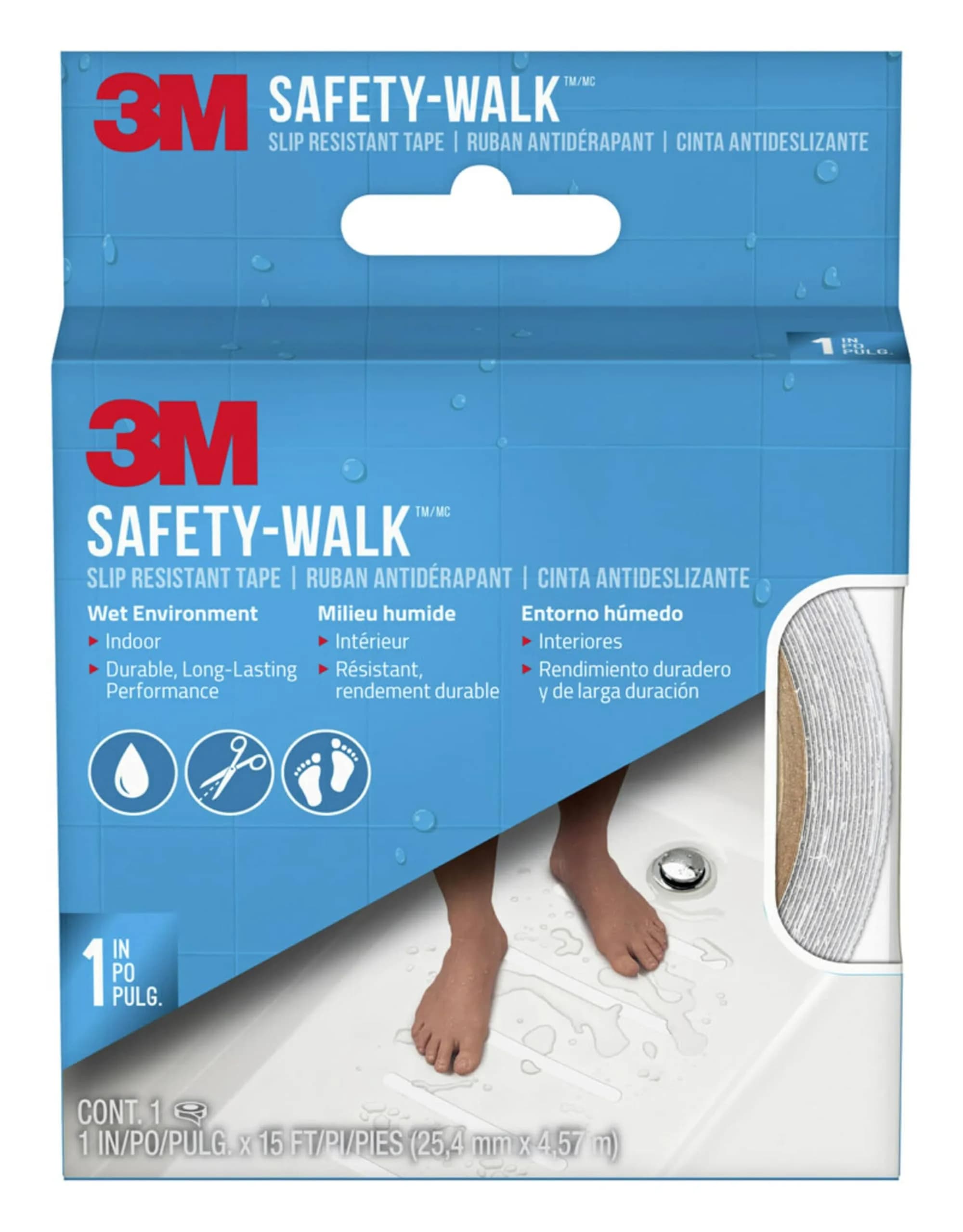 3M Safety-Walk Slip Resistant Tape, White, 1 in x 15 ft | Anti-slip Tape for Wet Surfaces — White