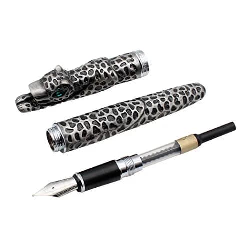 zoohot Leopard Jinhao Fountain Pen Medium Nib Big Heavy Pen & Refill Ink Converter (Ancient Silver) | Signature Gift Collection thumbnail 5