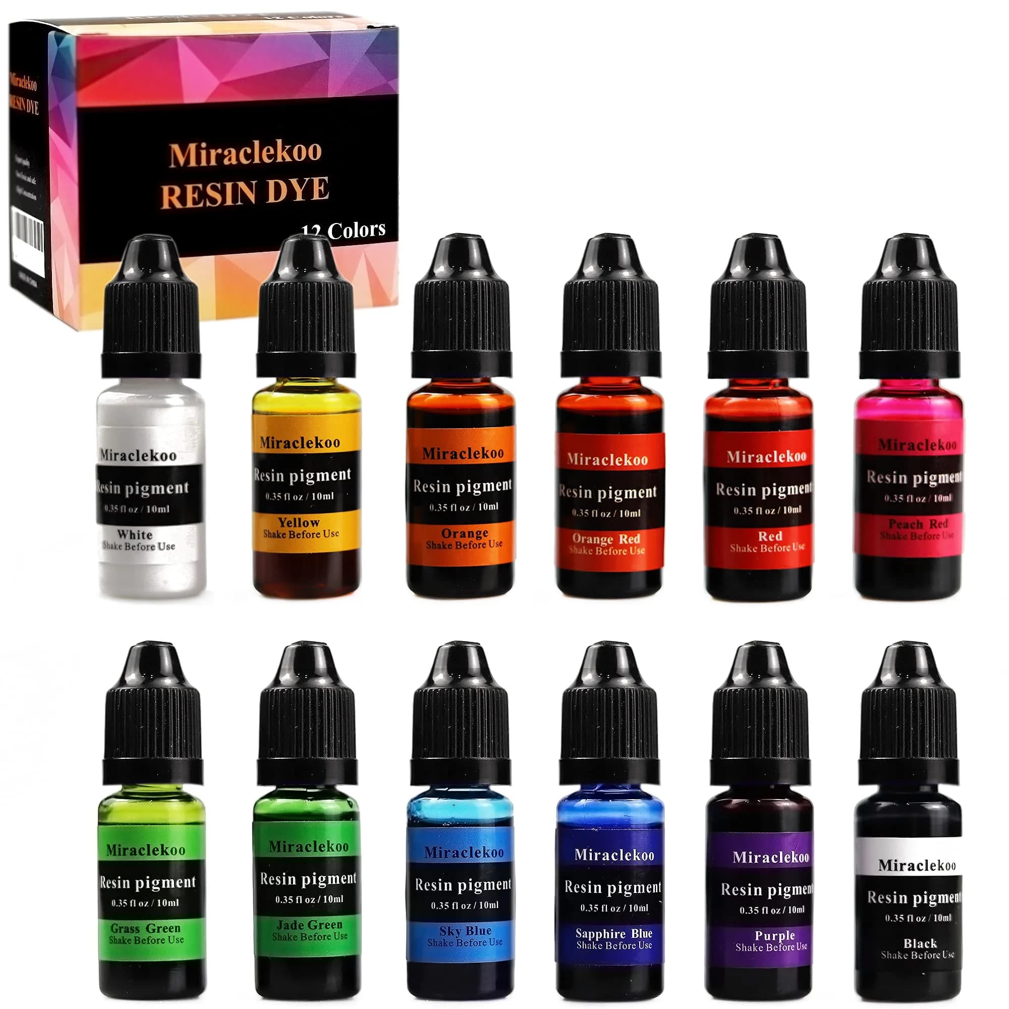 Miraclekoo 12 Colors Epoxy Resin Dye 10ml Bottles | Translucent Liquid Pigment for Crafts