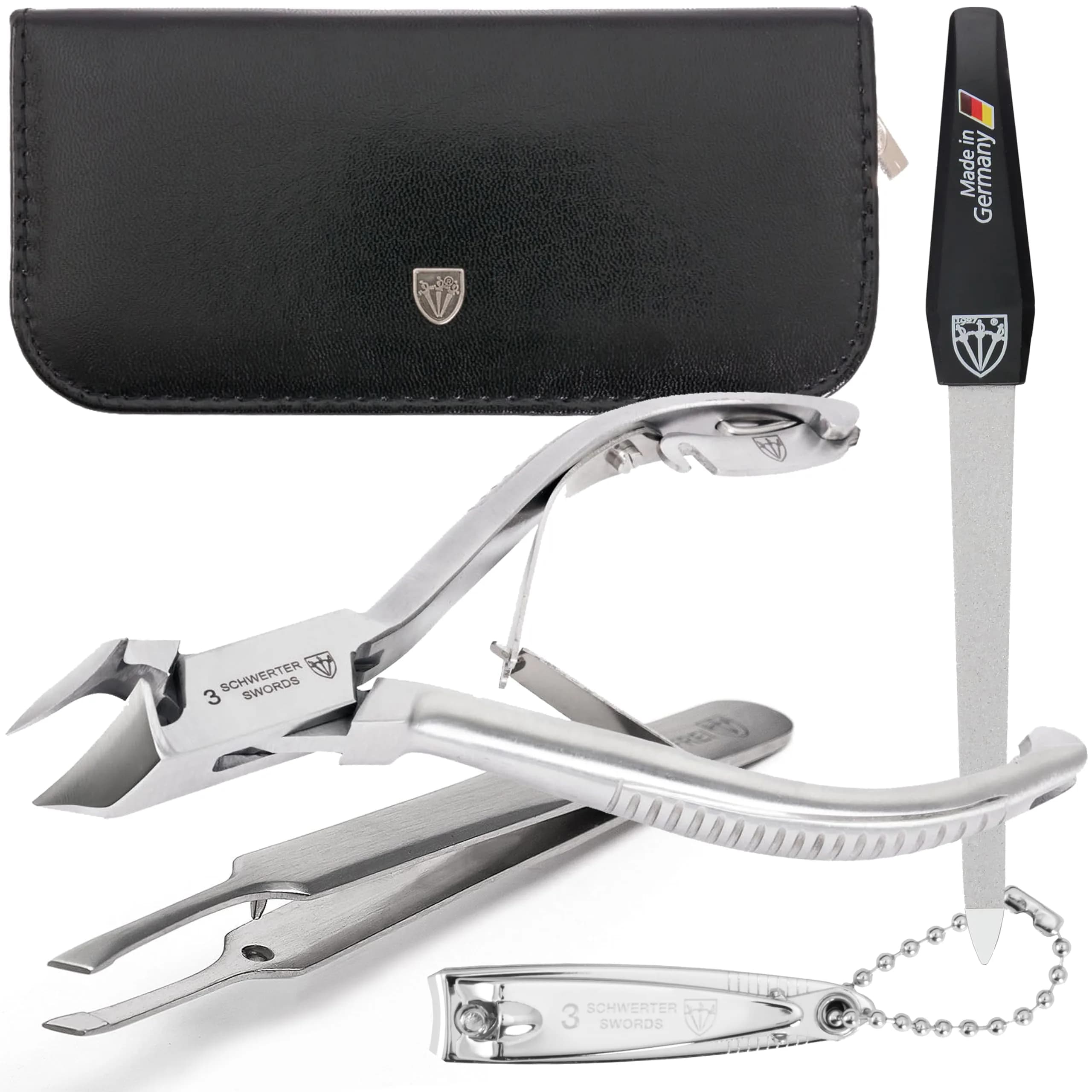 3 Swords Germany Professional Toe Nail Nipper Set with Case - Stainless Steel INOX, 4-Piece Manicure/Pedicure Kit | German Engineering - main product image