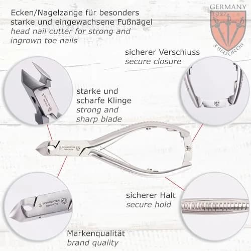 3 Swords Germany Professional Toe Nail Nipper Set with Case - Stainless Steel INOX, 4-Piece Manicure/Pedicure Kit | German Engineering thumbnail 3