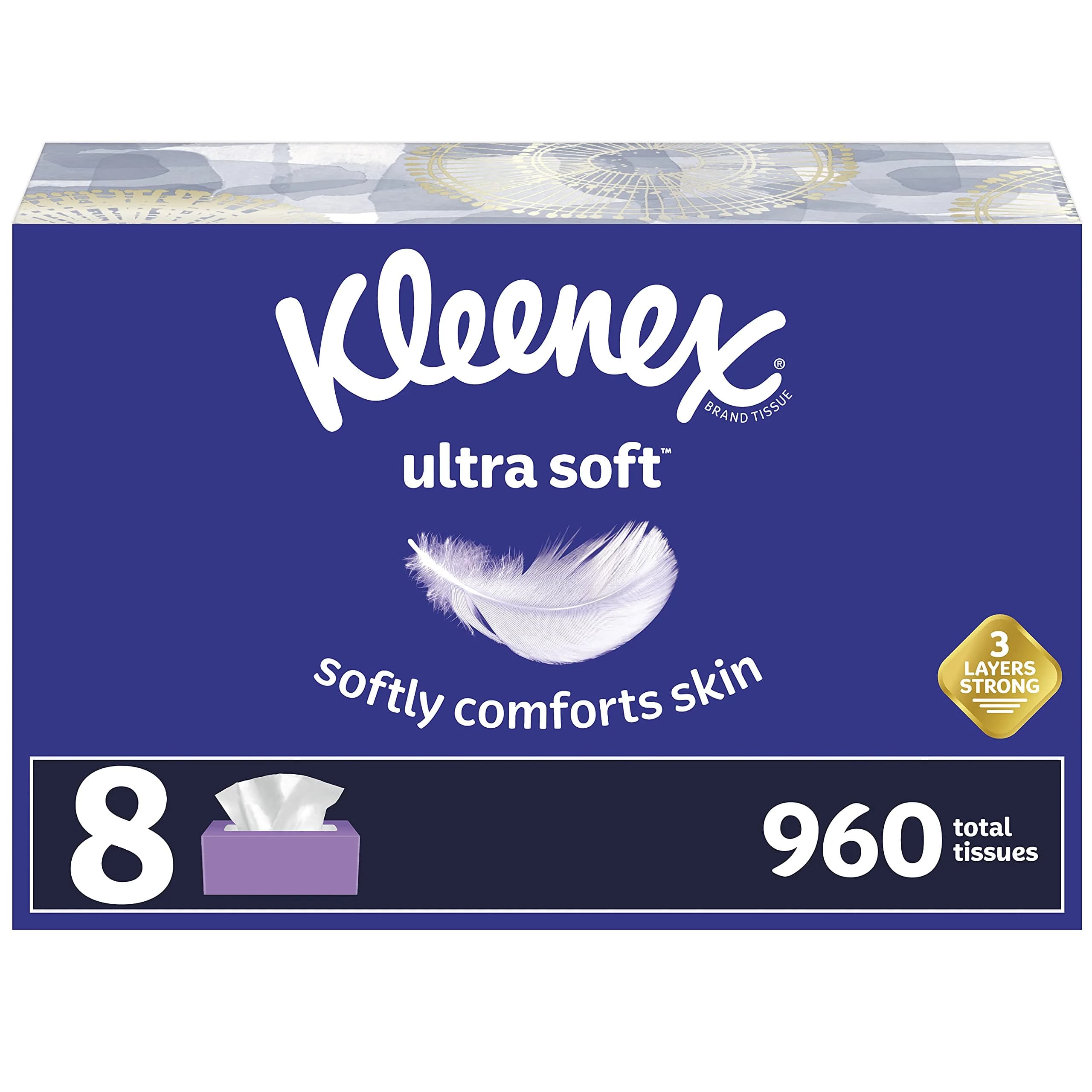 Kleenex Ultra Soft Facial Tissues Cube Box 60 Tissues (3-Ply) | Hypoallergenic & Lotion-Free for Sensitive Skin — OLD