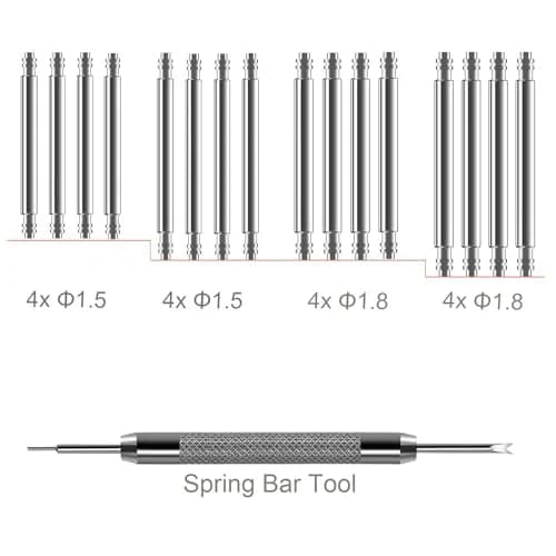 Vellsar 20mm Watch Spring Bars & Tool Kit | Stainless Steel, 1.8mm/1.5mm Thickness, Pack of 20 Bars thumbnail 2