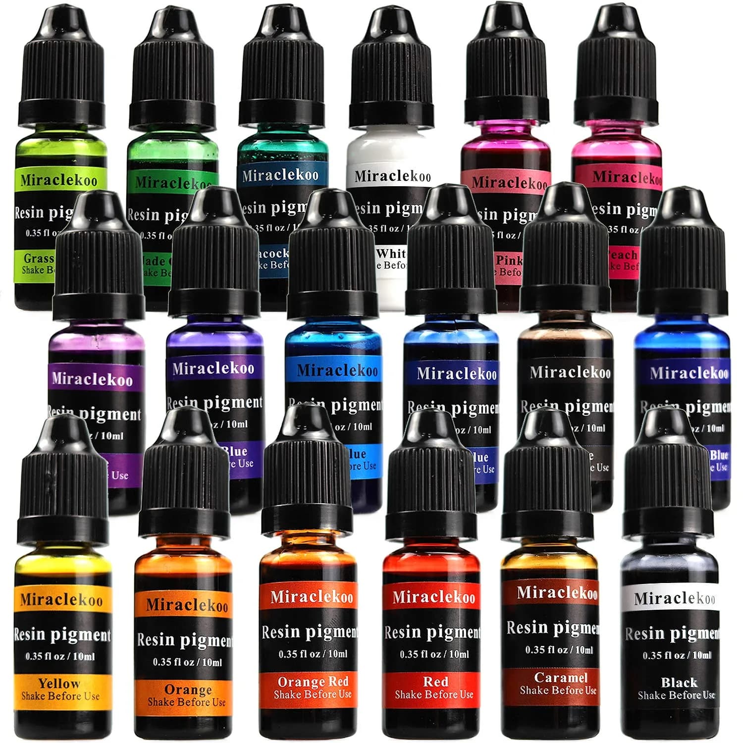 Miraclekoo 12 Colors Epoxy Resin Dye 10ml Bottles | Translucent Liquid Pigment for Crafts — 18 Colors Vivid
