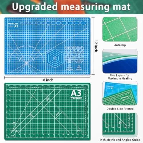 WORKLION 12" x 18" Self Healing PVC Cutting Mat, Double Sided, Gridded Rotary Cutting Board for Craft, Fabric, Quilting, Sewing, Scrapbooking thumbnail 5