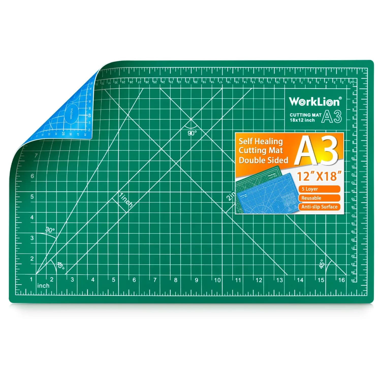 WORKLION 12" x 18" Self Healing PVC Cutting Mat, Double Sided, Gridded Rotary Cutting Board for Craft, Fabric, Quilting, Sewing, Scrapbooking