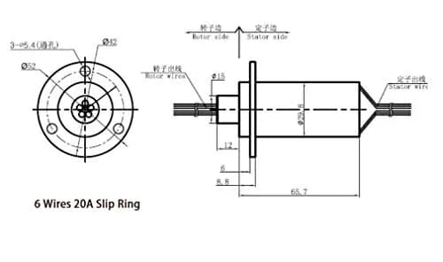 Taidacent 6 Wire 20A Slip Ring Collector Rotary Electrical Contact Joint Connector | 360° Unrestricted Rotation for Power & Signal Transmission thumbnail 2