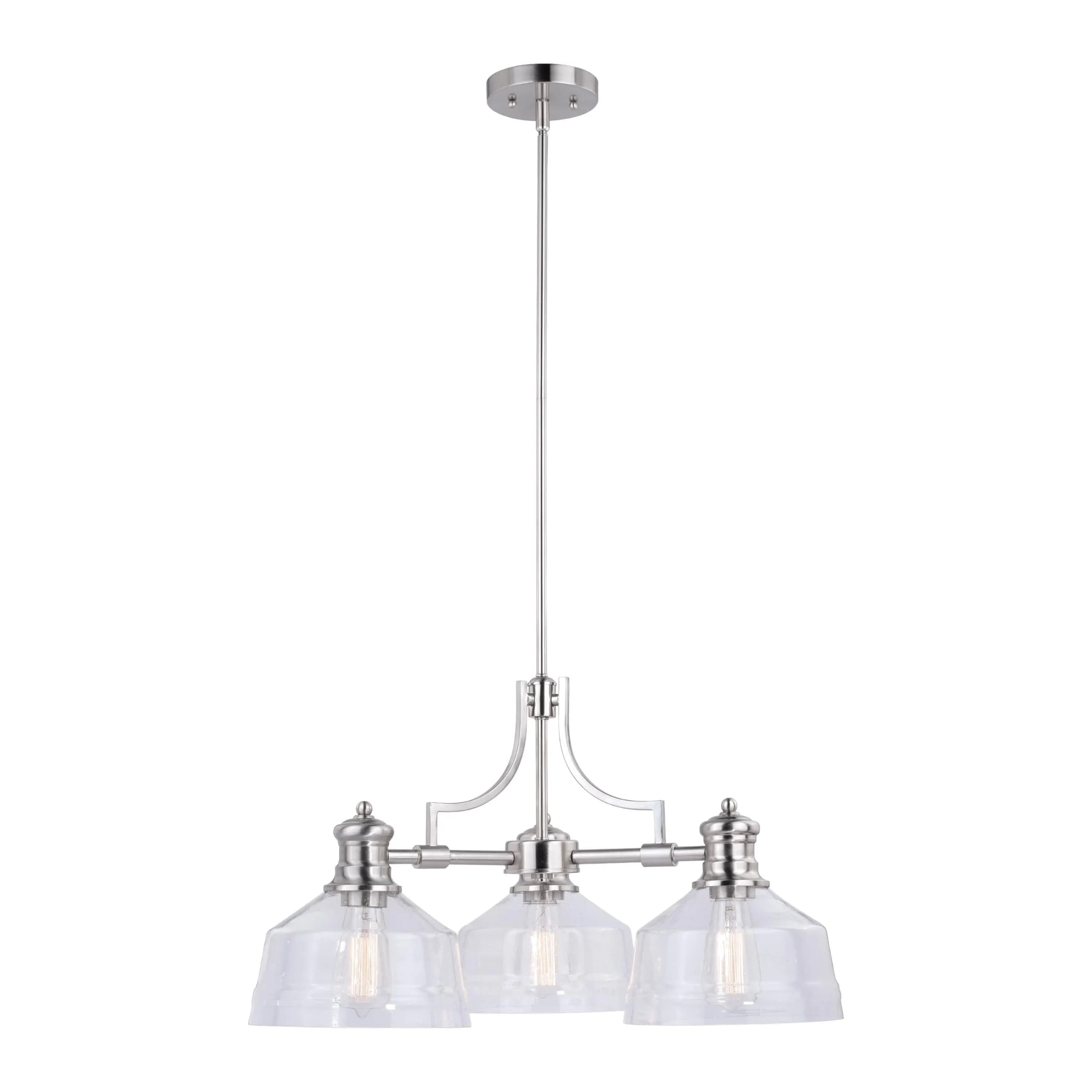 VAXCEL Beloit 3 Light Satin Nickel Farmhouse Chandelier Clear Glass | Modern Country Style - main product image
