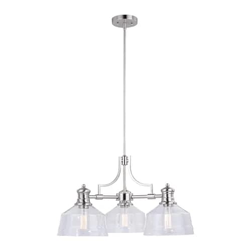 VAXCEL Beloit 3 Light Satin Nickel Farmhouse Chandelier Clear Glass | Modern Country Style thumbnail 1