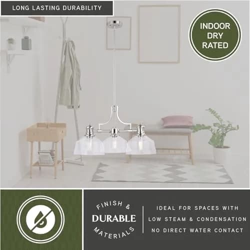 VAXCEL Beloit 3 Light Satin Nickel Farmhouse Chandelier Clear Glass | Modern Country Style thumbnail 5