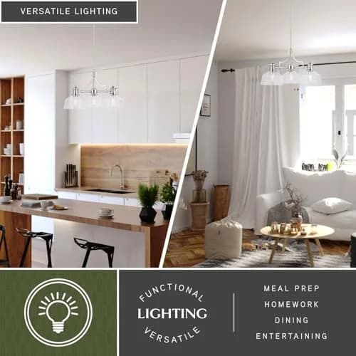 VAXCEL Beloit 3 Light Satin Nickel Farmhouse Chandelier Clear Glass | Modern Country Style thumbnail 3