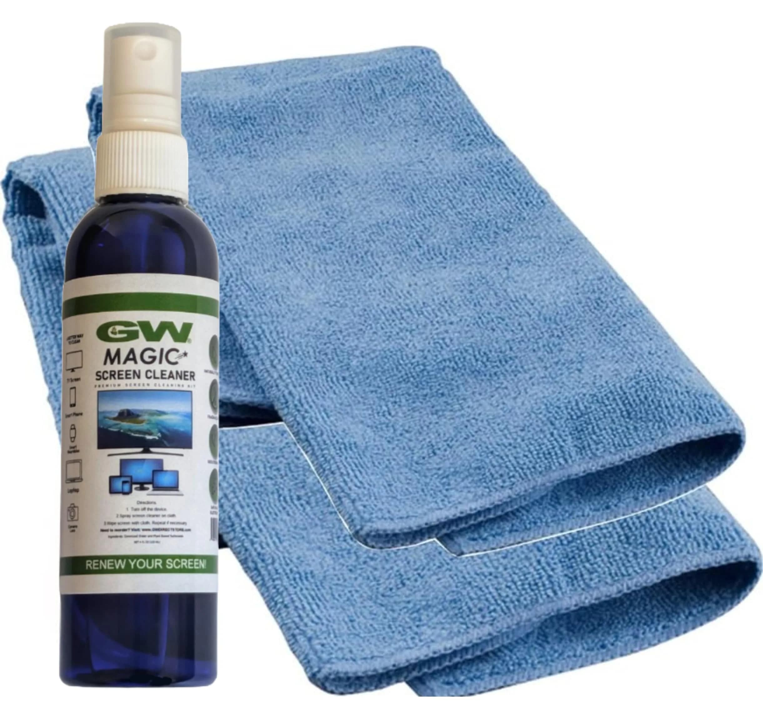 GW Deluxe Magic Screen Cleaner Kit for Ultra HD 4k HDR OLED TV, Laptop and Tablet Screens with 2 Premium Microfiber Cloths and Larger Spray Bottle | Safe, Effective & Large-Size - main product image