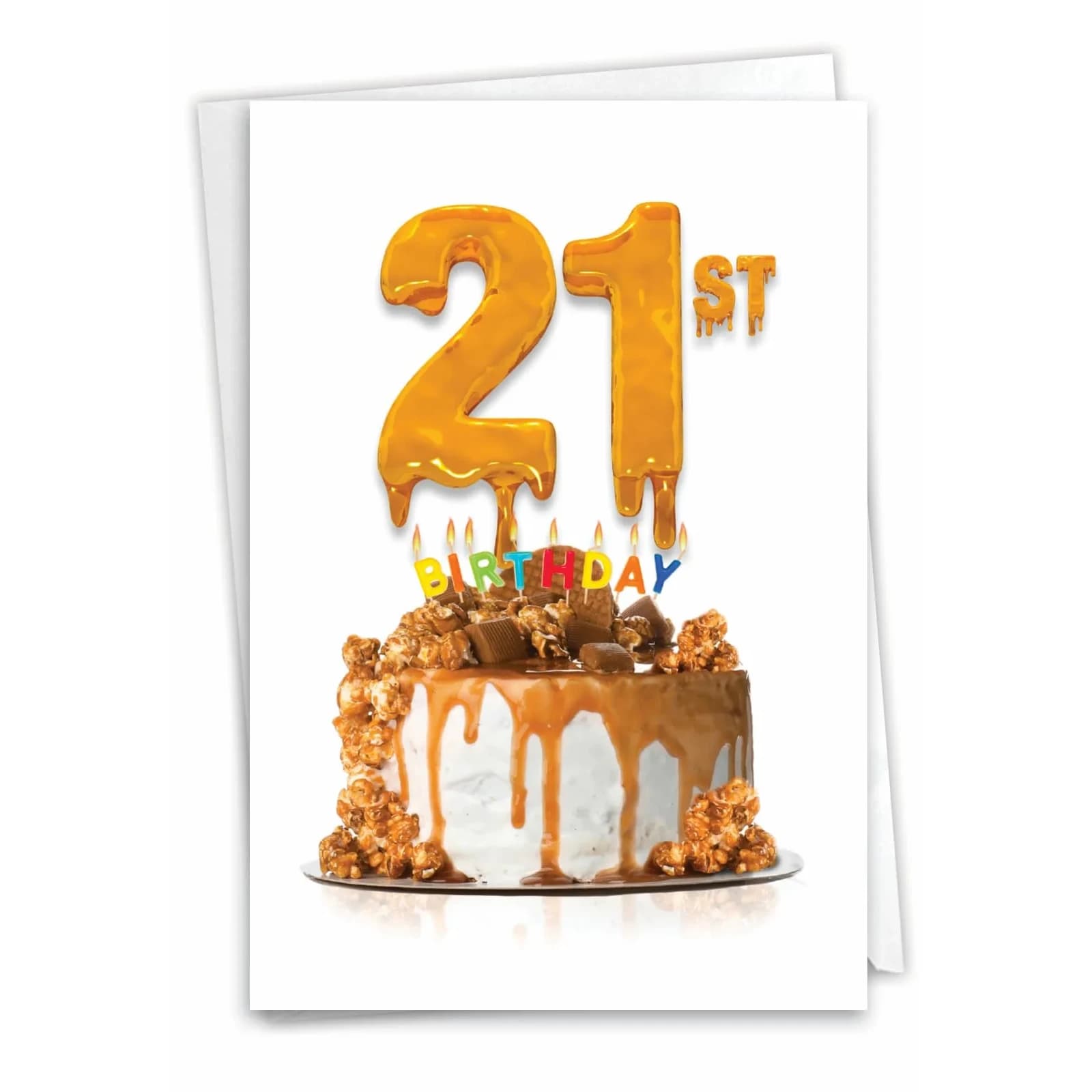 The Best Card Company 21st Happy Birthday Card with Envelope | Milestone Bday Cake, 21 Years Old, Congrats Notecard (1 Card, 5x7 Inch) — Big Day Milestones 21