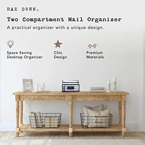 Rae Dunn Desktop Letter Holder – 2 Compartment Mail & Stationary Organizer – Galvanized Steel & Solid Wood, “Letters” Print thumbnail 4