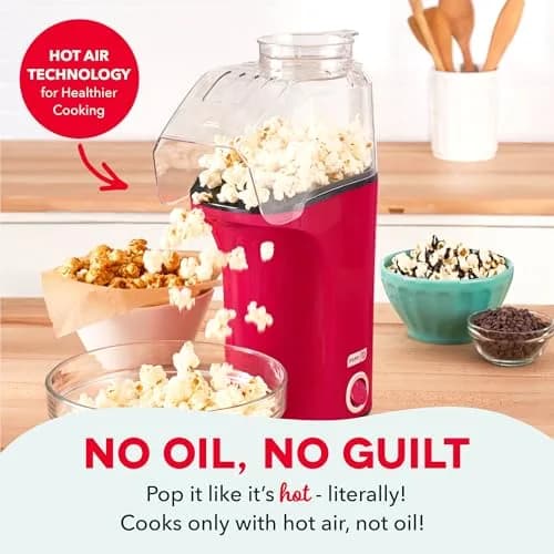 Dash Fresh Pop Popcorn Maker 16-Cup Red | Oil-Free Hot Air Popper for Family & Movie Nights thumbnail 4