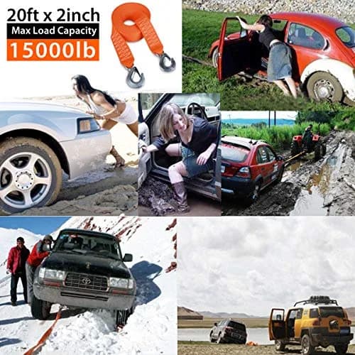 JCHL Heavy Duty Tow Strap with Hooks 2"x20' 15,000LB (6.8 Tons) Recovery Strap | Orange Polyester thumbnail 7