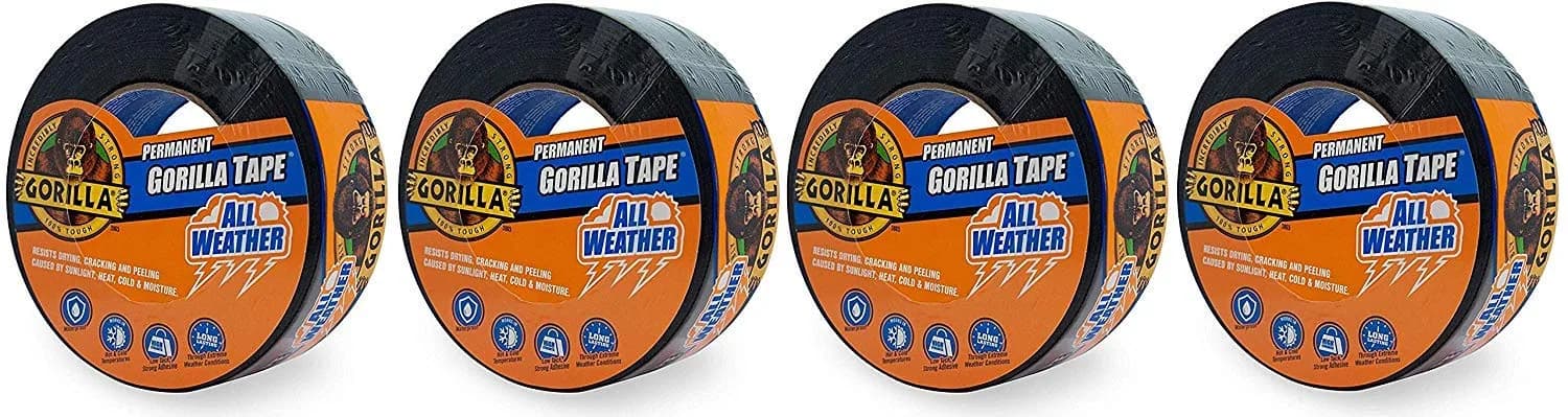 Gorilla All Weather Duct Tape Black 1.88" x 25 yd (4-Pack) | UV & Temperature Resistant Waterproof Tape for Outdoor Repairs — 4 - Pack