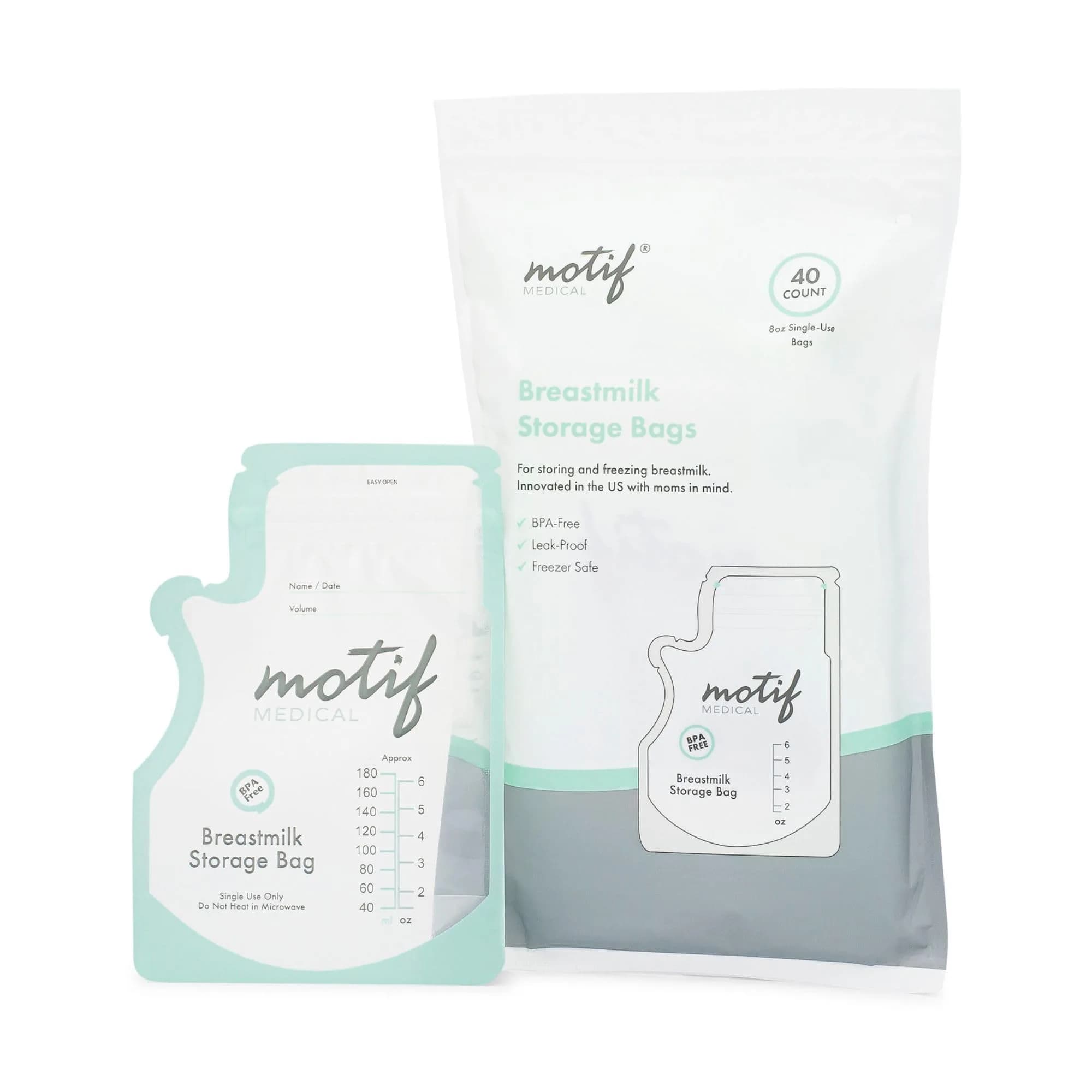 Motif Medical Breastmilk Storage Bags 6 oz (90 Count) | BPA-Free, Leak-Proof, Easy-Pour Spout — 6 Ounce