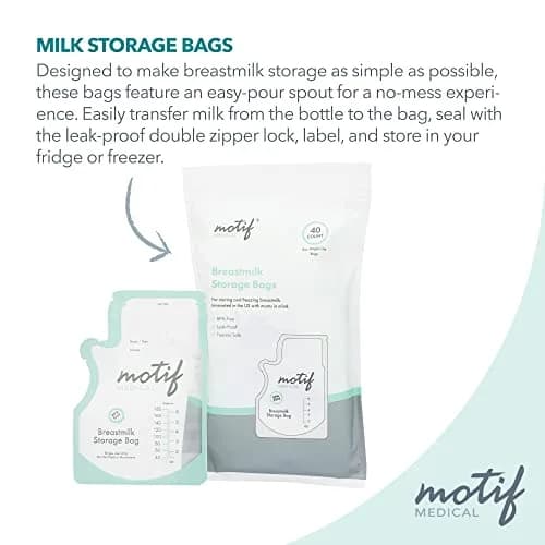 Motif Medical Breastmilk Storage Bags 6 oz (40 Count) | Easy-Pour Spout & Leak-Proof Double Zipper thumbnail 4