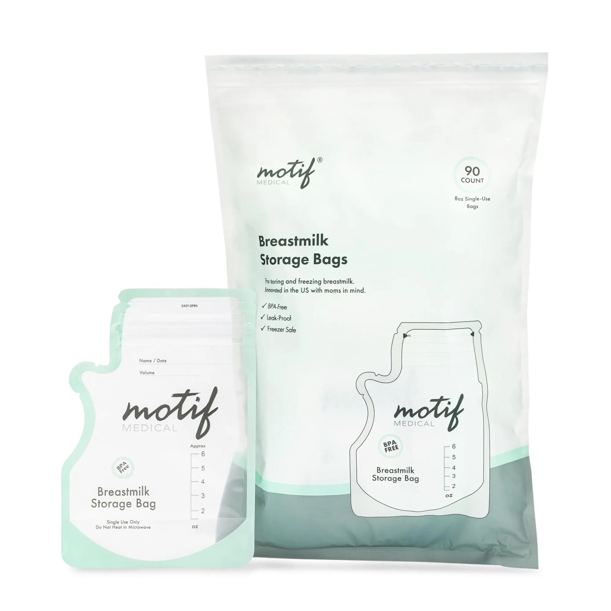 Motif Medical Breastmilk Storage Bags 6 oz (90 Count) | BPA-Free, Leak-Proof, Easy-Pour Spout — 6 Ounce