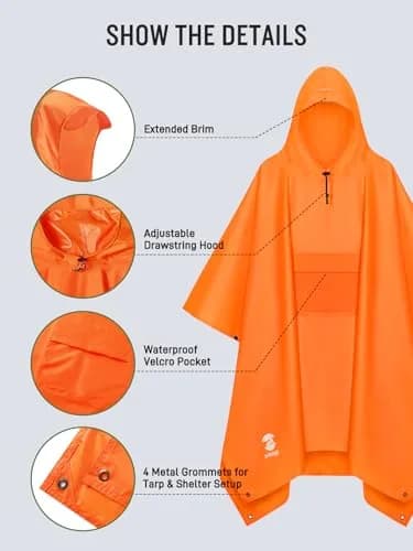 SaphiRose Double Layer Rain Poncho Orange | 230T Polyester PU 5000MM Waterproof, 3-in-1 Ground Mat Tarp Shelter thumbnail 4
