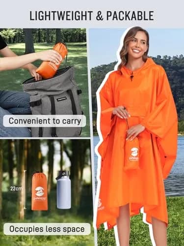 SaphiRose Double Layer Rain Poncho Orange | 230T Polyester PU 5000MM Waterproof, 3-in-1 Ground Mat Tarp Shelter thumbnail 5
