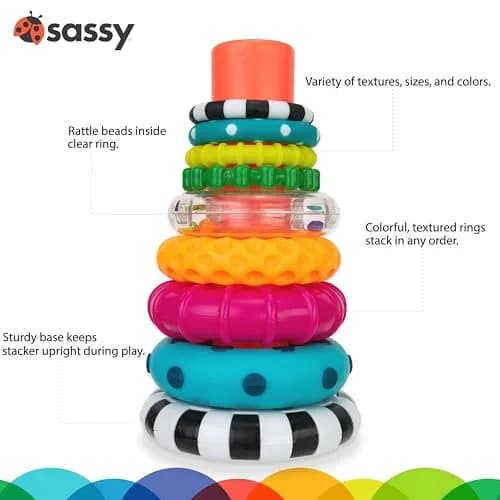 Sassy Stacks of Circles Stacking Ring STEM Learning Toy | 9 Pieces, 6-24 Months thumbnail 2