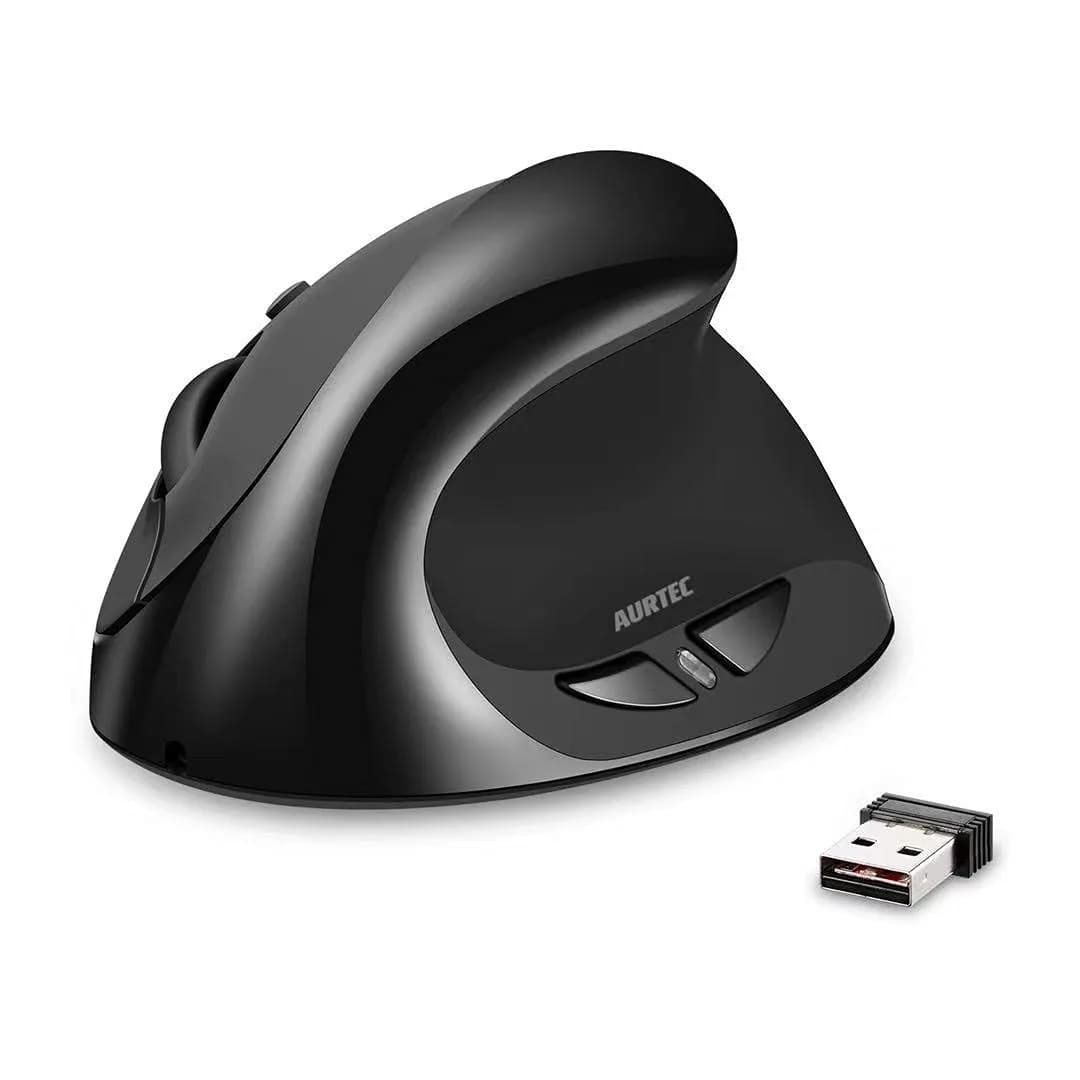 AURTEC Vertical Mouse 2.4G Wireless Ergonomic Mouse | Rechargeable, 6 Buttons, 800/1200/1600 DPI, Black - main product image