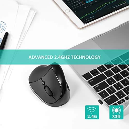 AURTEC Vertical Mouse 2.4G Wireless Ergonomic Mouse | Rechargeable, 6 Buttons, 800/1200/1600 DPI, Black thumbnail 3