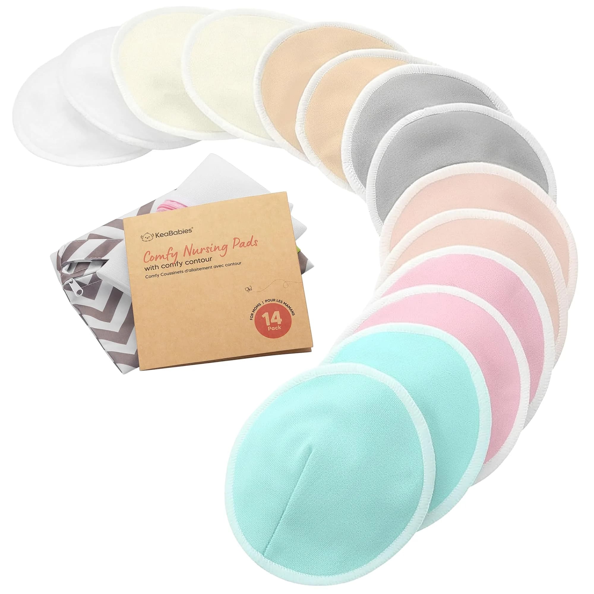 KeaBabies Organic Nursing Pads M 4.6" (14-Pack) | Viscose from Bamboo, Waterproof, Washable