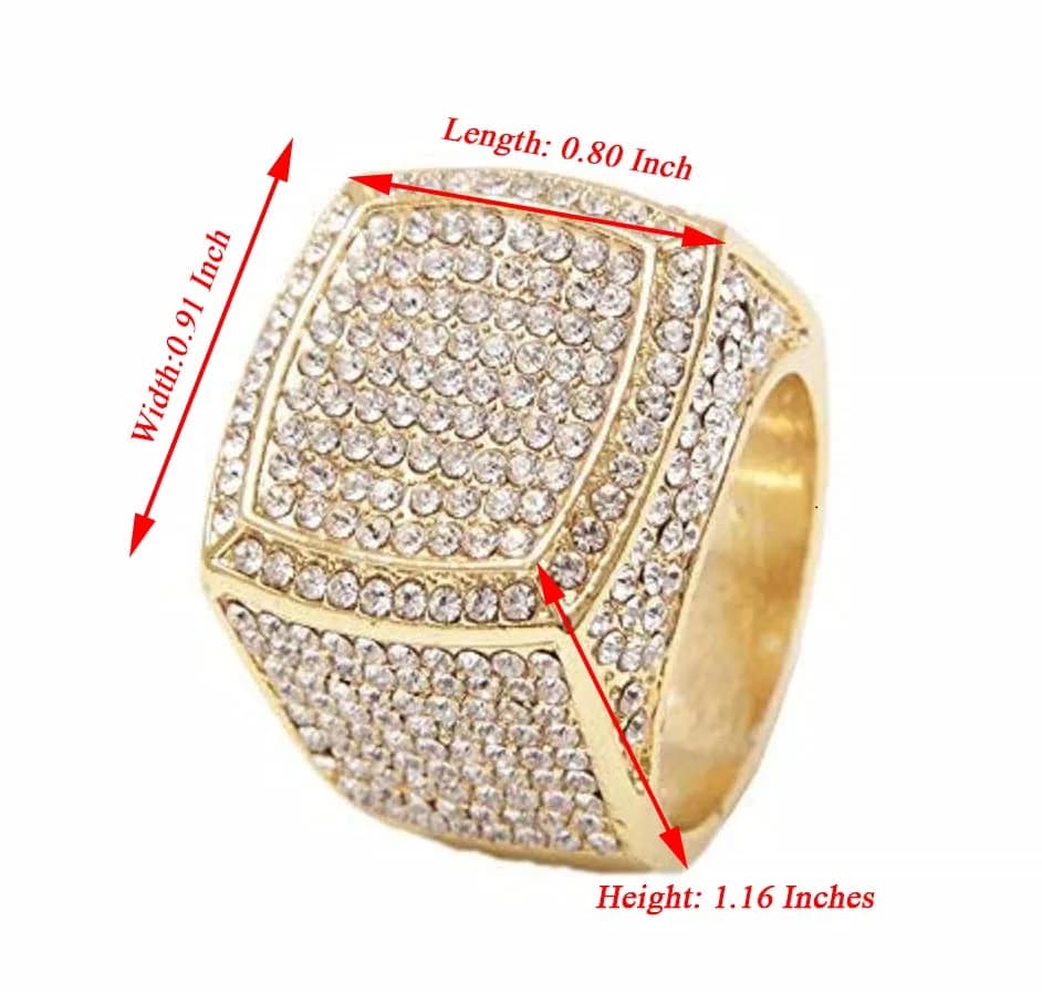 Charles Raymond Gold Oversize Hip Hop Ring with Crystals | Size 9 (US) thumbnail 3