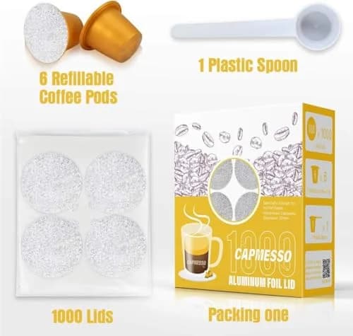 CAPMESSO 1000 Aluminum Foil Lids & 6 Reusable Pods | Grips Coffee for Nespresso OriginalLine thumbnail 7
