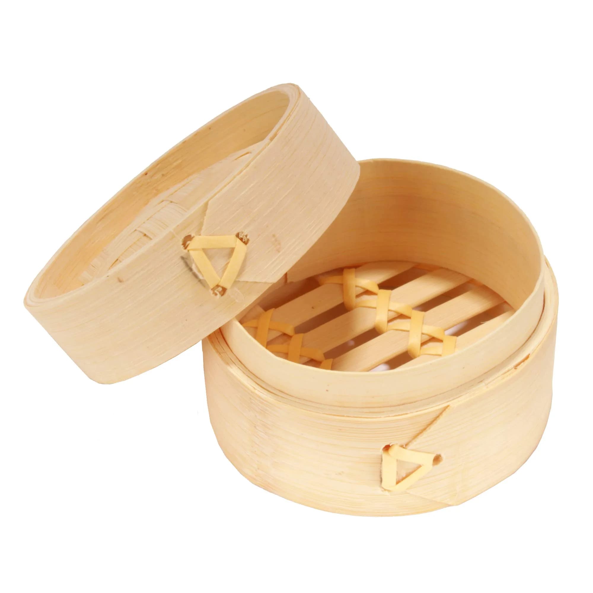 BambooMN Mini Bamboo Dim Sum Dumpling Steamer Basket 7.6 cm (3 Inch) Diameter, 100 Pieces | Rustic Charm for Appetizers & Desserts - main product image