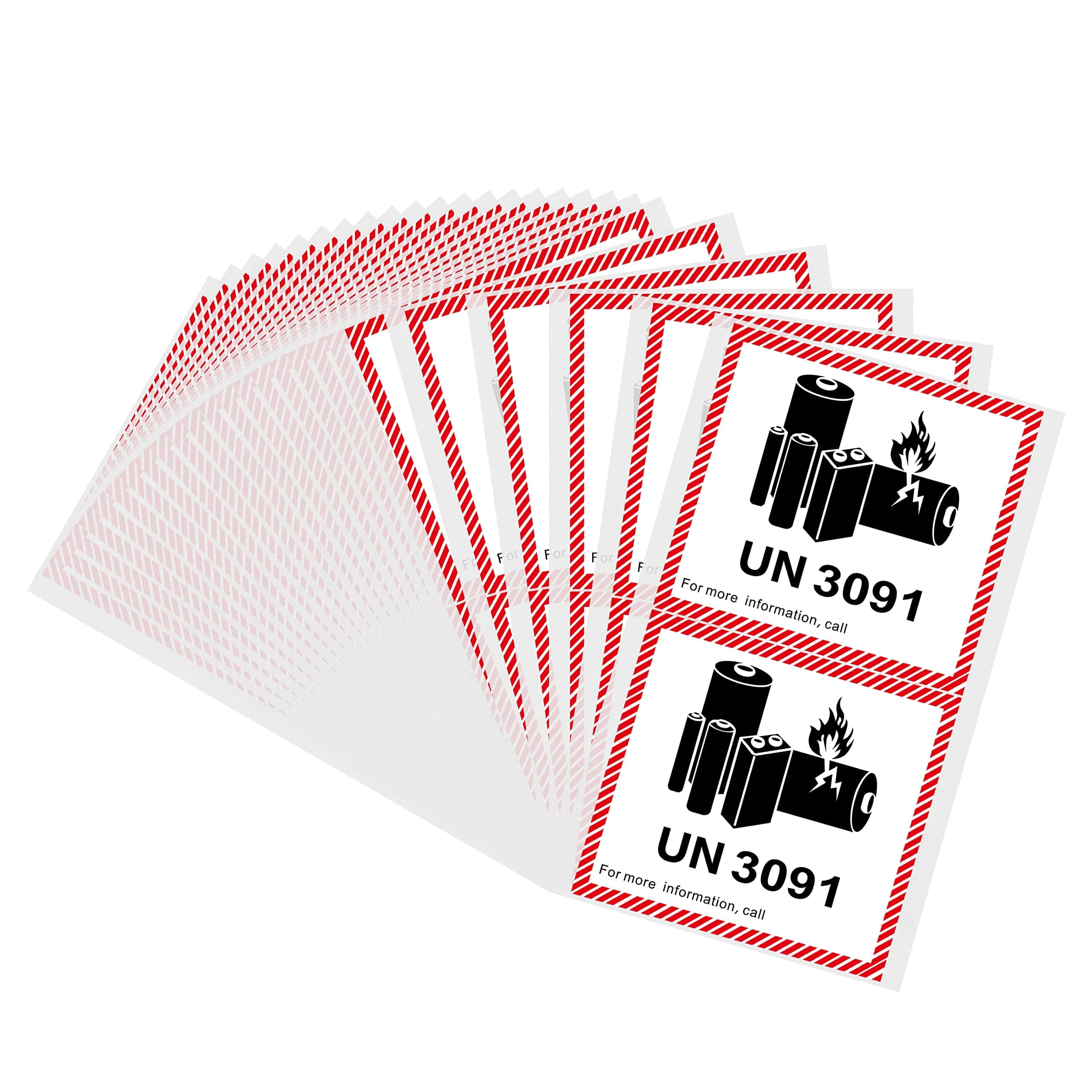 HYBSK Lithium Ion Battery Transport Caution Warning Labels 4.7" x 4.3" (50 Labels, UN3091)