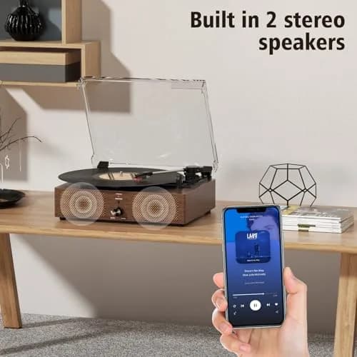 Cotsoco Vinyl Record Player Turntable with Bluetooth & 2 Stereo Speakers | 3 Speed Portable Retro thumbnail 5