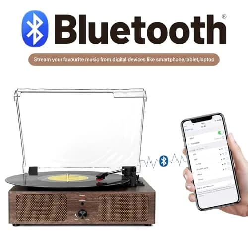Cotsoco Vinyl Record Player Turntable with Bluetooth & 2 Stereo Speakers | 3 Speed Portable Retro thumbnail 2