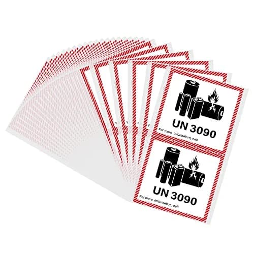 HYBSK Lithium Ion Battery Transport Caution Warning Labels 4.7" x 4.3" (50 pcs) | UN3090 Compliant thumbnail 1