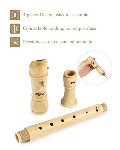 Eastar German Maple Wooden C Soprano Recorder Kit | Beginner-Friendly, 3-Piece Set with Case & Accessories thumbnail 4