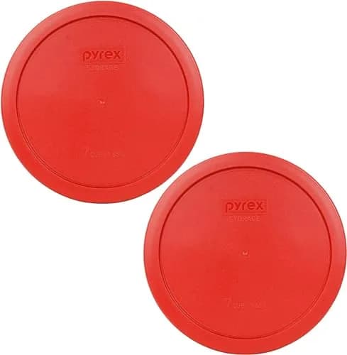 Pyrex 7402-PC 6 and 7-Cup Red Food Storage Lids (2-Pack) | Made in USA, BPA-Free, Dishwasher Safe thumbnail 1