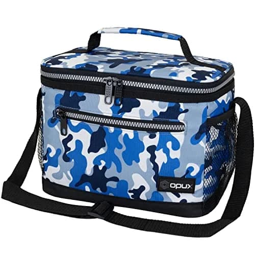 opux Insulated Lunch Bag for Men Women, Camo Blue Medium 8L Capacity | Leakproof Kids Lunch Box for Office, School, Travel thumbnail 1