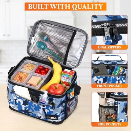 opux Insulated Lunch Bag for Men Women, Camo Blue Medium 8L Capacity | Leakproof Kids Lunch Box for Office, School, Travel thumbnail 5