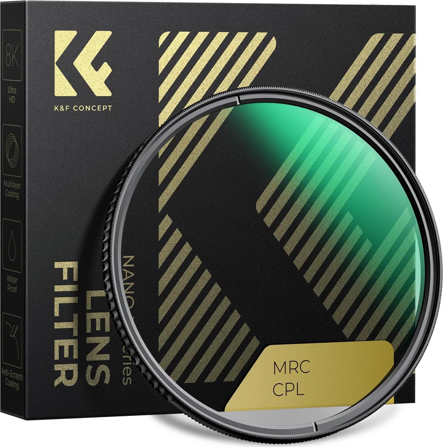 K&F CONCEPT 62mm Circular Polarizer Lens Filter with 28 Multi-Layer Coated | Ultra-Slim High Definition Waterproof Scratch Resistant Polarizing Lens Filter (CPL) (Nano-X Series) FC701 - main product image