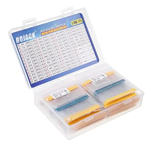 BOJACK Fixed Resistor Kit 1350 pcs 50 Values 1% 0Ω-5.6MΩ | Assorted Metal Film Resistors thumbnail 2