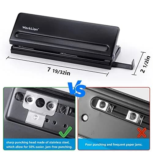 WORKLION Adjustable 6-Hole Punch with Positioning Mark, Daily Paper Puncher for A5 Size Six Ring Binder Planners - Refill Pages (Black, 19.4cm x 6.5cm x 6cm) thumbnail 2