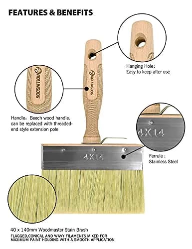 ROLLINGDOG 5.5" Deck Stain Limewash Brush | 14cm Wide Imitation Bristle for Walls, Decks, Fences thumbnail 3