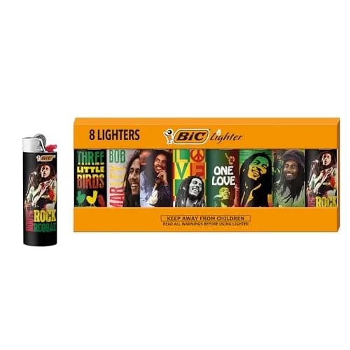BIC Maxi Pocket Lighter, Bob Marley Collection, 8 Count | Long-lasting, Assorted Designs, Child-Resistant thumbnail 1