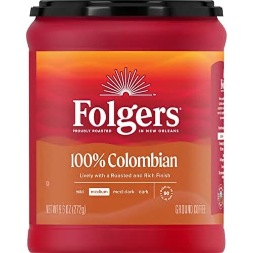 Folgers 100% Colombian Coffee, Medium Roast Ground Coffee, 9.6 Ounce Canister | Rich, Lively Flavor thumbnail 1