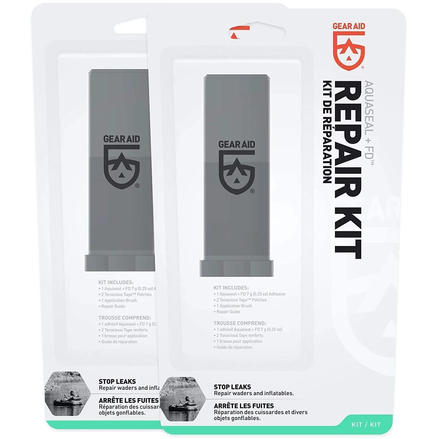 GEAR AID Aquaseal FD River & Sea Repair Kit | Waterproof Adhesive & Tenacious Tape Patches (0.25 oz / 7.4 ml) — Produdct Pack
