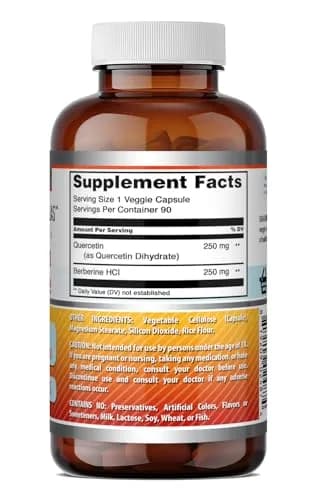Amazing Nutrition Quercetin 250 Mg & Berberine 250 Mg | Veggie Capsules Supplement | Non-GMO | Gluten-Free | Made in USA thumbnail 7
